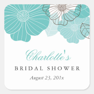 Subtle Chic White Teal Green Floral Bridal Shower Square Sticker