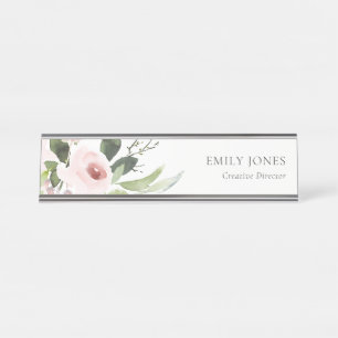 SUBTLE COLOR WASH BLUSH PINK FLORAL BUNCH DESK NAME PLATE