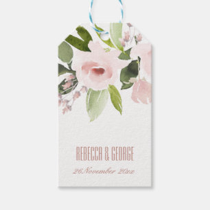 SUBTLE COLOR WASH BLUSH PINK FLORAL BUNCH WEDDING GIFT TAGS