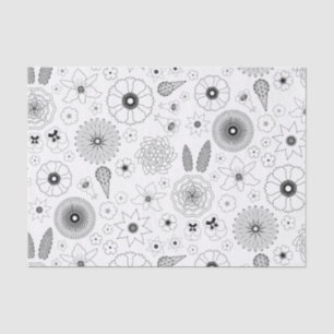 Subtle Contemporary Botanical Black Flower Pattern Tissue Paper