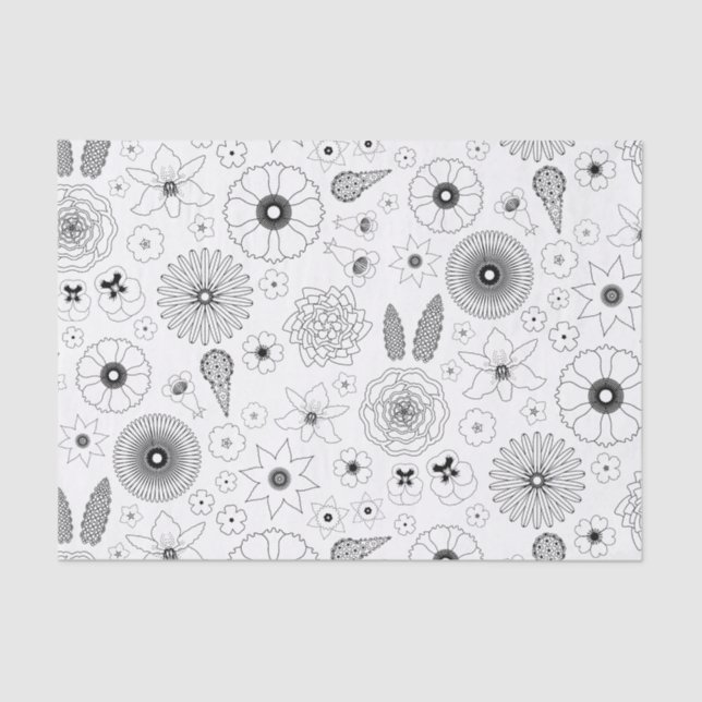 Subtle Contemporary Botanical Black Flower Pattern Tissue Paper (Front)