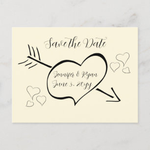 Subtle Cream Calligraphy Hearts Save the Date   Postcard