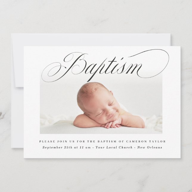 Subtle Cross Script Typo Christening Baptism Photo Invitation (Front)