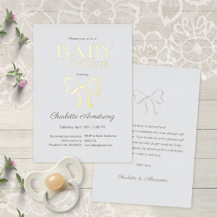 Subtle Dusty Blue Elegant Bow Baby Shower