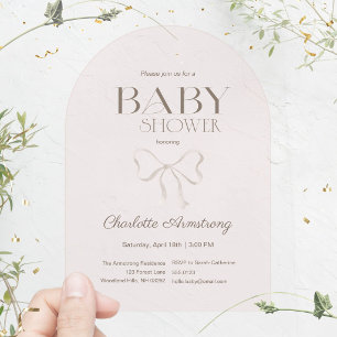 Subtle Dusty Rose Watercolor Bow Baby Shower Acrylic Invitations