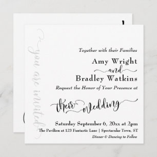 Subtle Elegant Typography Black on White Wedding 2 Invitation