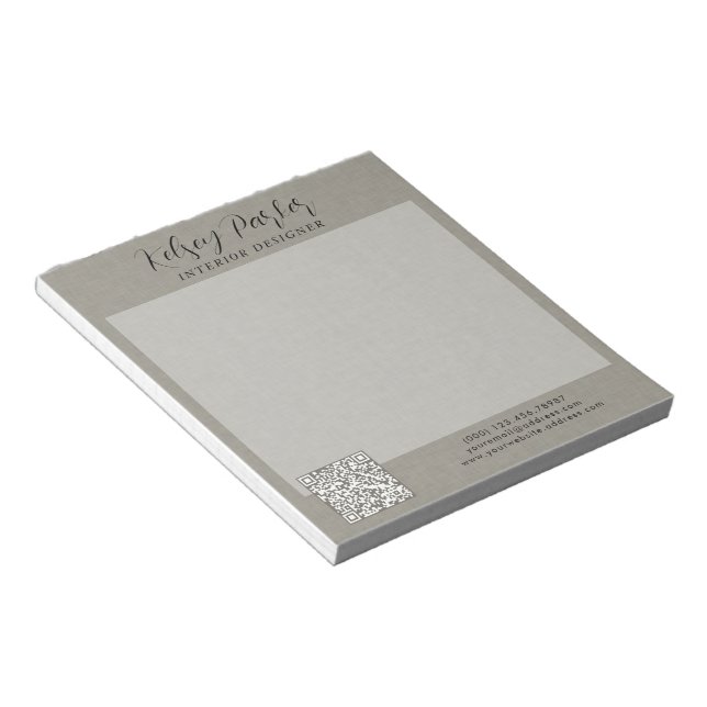 Subtle Fabric Texture Customizable QR-Code Notepad (Angled)