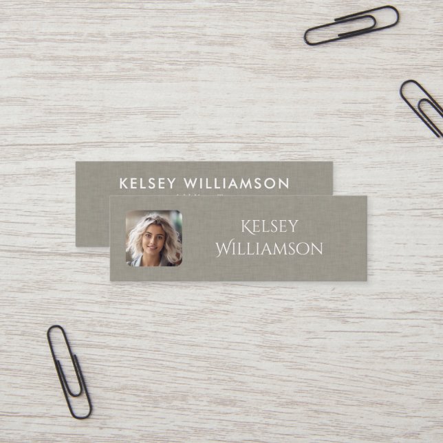 Subtle Fabric Texture Photo Mini Business Card (Front/Back In Situ)