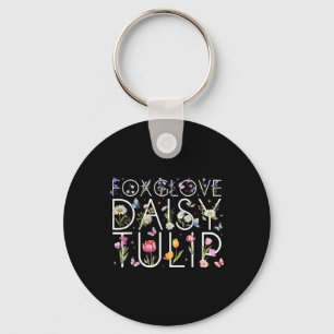 Subtle Floral Foxglove Daisy Tulip Flowers _1 Keychain