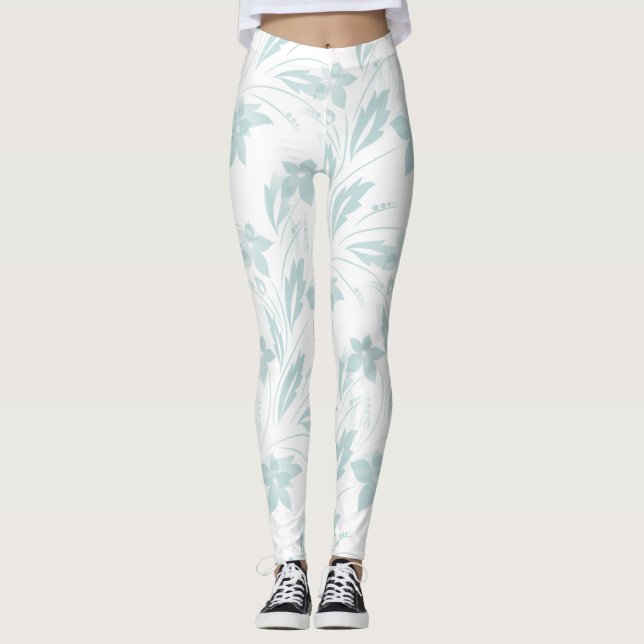 Subtle Floral in Blues Leggings (Front)