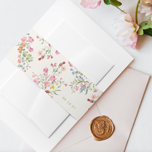 subtle floral spring wedding invitation belly band