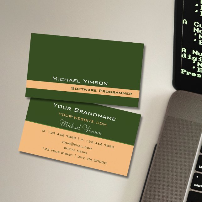 Subtle Forest Green and Peach Classic Professional Business Card (Creator Uploaded)