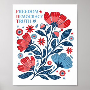 Subtle Freedom Democracy Truth Boho Floral 4th Of Poster