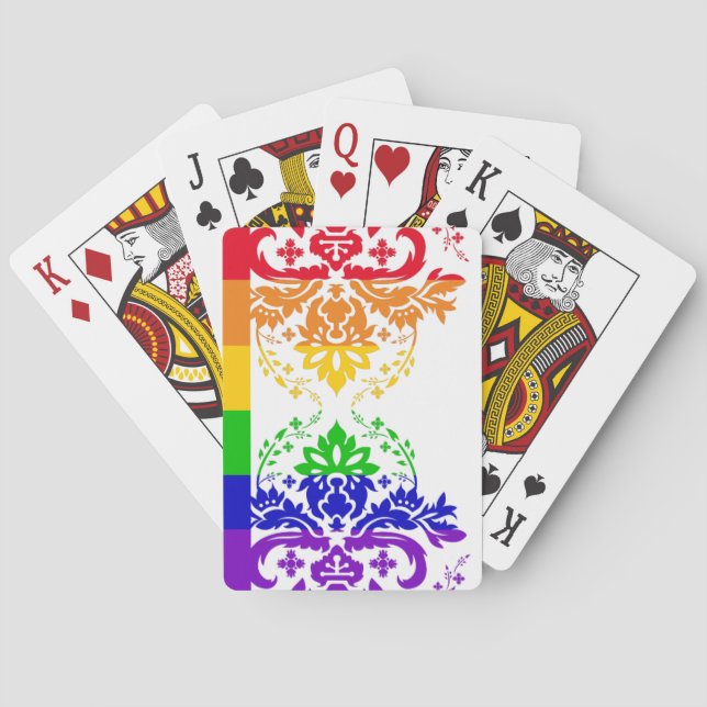 Subtle gay flag horizontal stripes damask playing cards (Back)