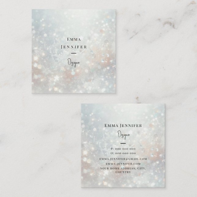 Subtle gentle glitter background square business card (Front/Back)