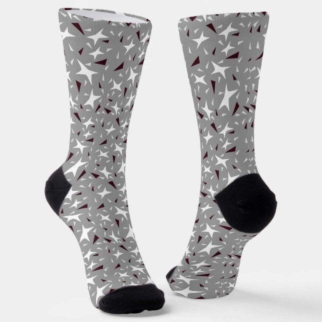 Subtle Geo Stars & Triangles – Grey Socks (Angled)