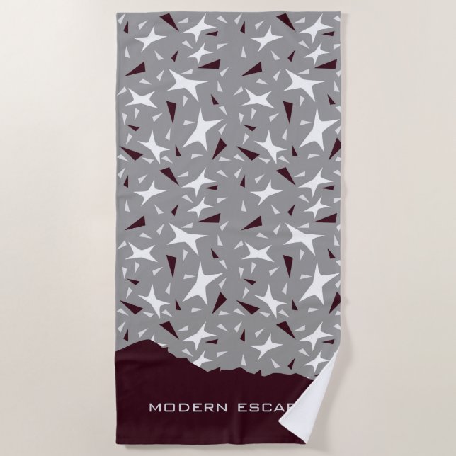 Subtle Geometry: Stars & Triangles – Grey Beach Towel (Front)
