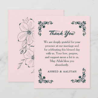 Subtle Grace Blush & Slate Grey Floral Wedding Thank You Card