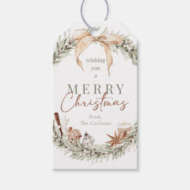 Subtle Greens Christmas Gift Tag (Front)