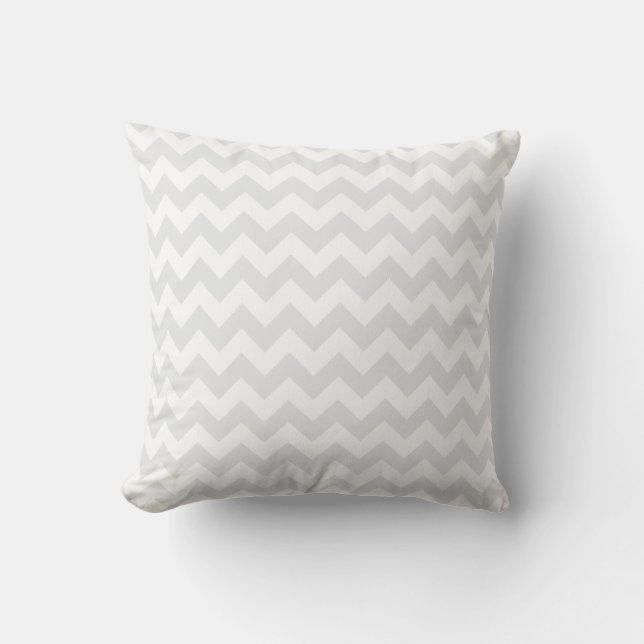 Subtle Grey and White Wide Chevron Zigzag Pattern Throw Pillow (Front)