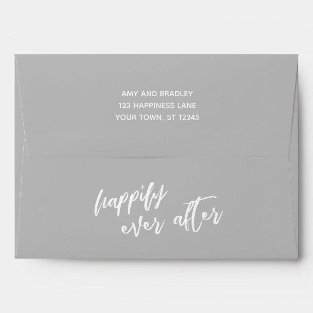 Subtle Grey, Casual Handwriting Happily Ever After Envelope (Back (Top Flap))
