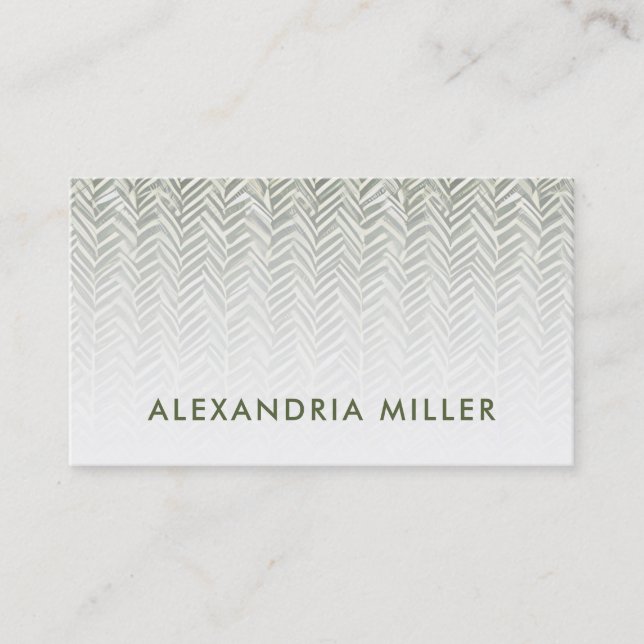 Subtle Herringbone Olive Green and White Business Card (Front)
