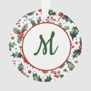 Subtle Holly Monogram Christmas Ornament