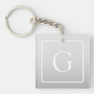 Subtle Light Grey Gradient Surname Monogram  Keychain