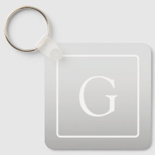 Subtle Light Grey Gradient Surname Monogram  Keychain