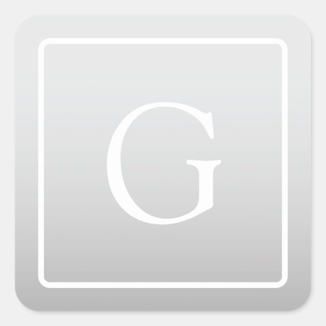 Subtle Light Grey Gradient Surname Monogram  Square Sticker (Front)