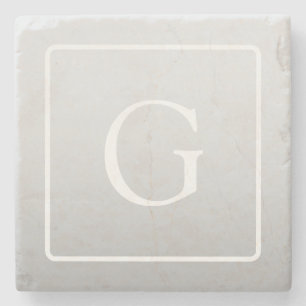 Subtle Light Grey Gradient Surname Monogram Stone Coaster