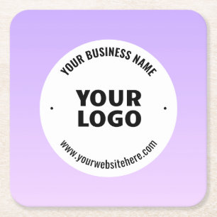 Subtle Light Purple Ombre & Your Business Logo Square Paper Coaster