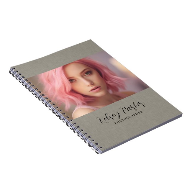 Subtle Linen Texture Personalizable Photo Notebook (Right Side)