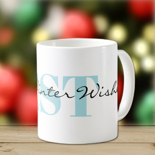 Subtle Monogram and Warm Winter Wishes Coffee Mug