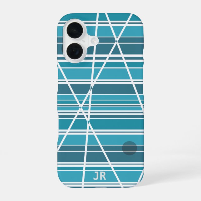 Subtle Monogram Aqua and white Abstract iPhone 16 Case (Back)