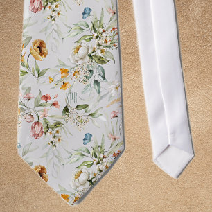 Subtle Monogram Colourful Floral Pattern Necktie