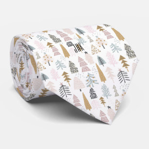 Subtle Monogram Country Christmas Tree Pattern Tie