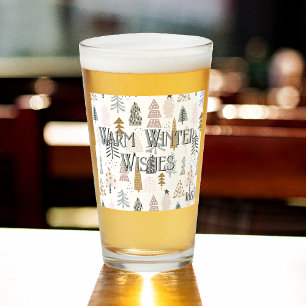 Subtle Monogram, Rustic Winter Trees Pint Beer Glass