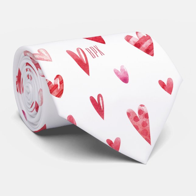 Subtle Monogram Valentine's Day Hearts Necktie (Rolled)