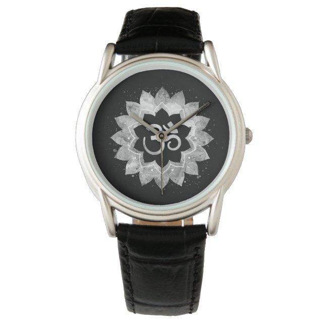 *~* Subtle OM AUM Grey Meditative Mandala Watch (Front)