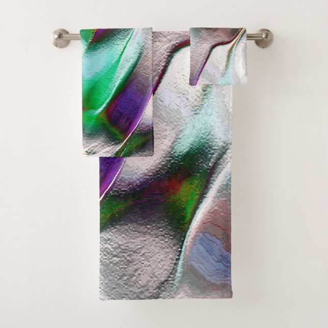 Subtle or colourful extravagance in a virtual rock bath towel set (Insitu)