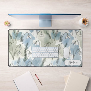 Subtle Pastel Snowdrop Floral Custom Desk Mat