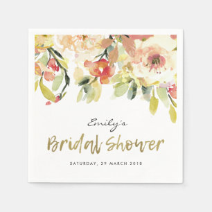 SUBTLE PEACH PINK WATERCOLOR FLORAL BRIDAL SHOWER NAPKIN
