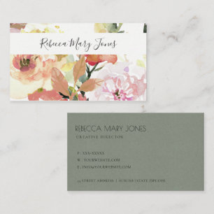 SUBTLE PEACH PINK WATERCOLOR FLORAL PERSONALISED BUSINESS CARD