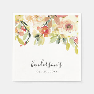 SUBTLE PEACH PINK WATERCOLOR FLORAL PERSONALIZED NAPKIN