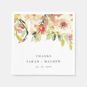 SUBTLE PEACH PINK WATERCOLOR FLORAL PERSONALIZED NAPKIN