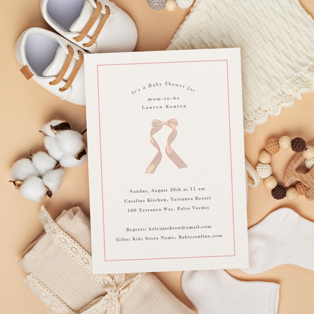 Subtle Pink Bow Classic Girl Baby Shower Invitation (Creator Uploaded)