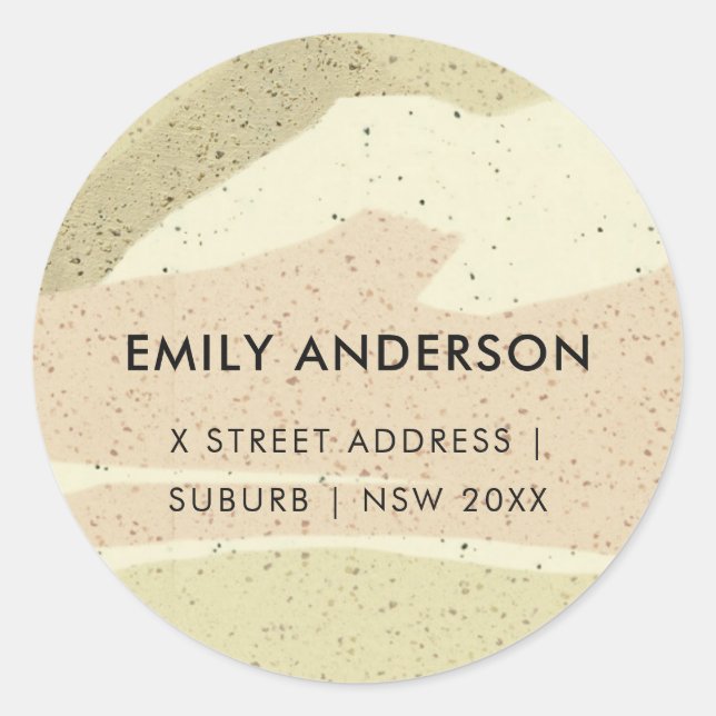 SUBTLE PINK GREY MODERN ABSTRACT ART WAVES ADDRESS CLASSIC ROUND STICKER (Front)