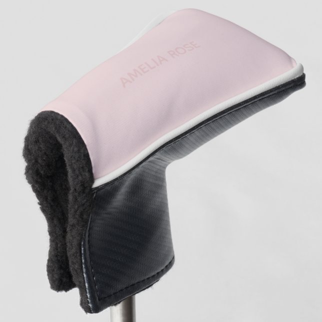 Subtle Pink Name on Soft Blush Pink Golf Head Cover (3/4 Front)