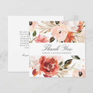 Subtle Red and White Floral Square Thank You  Card